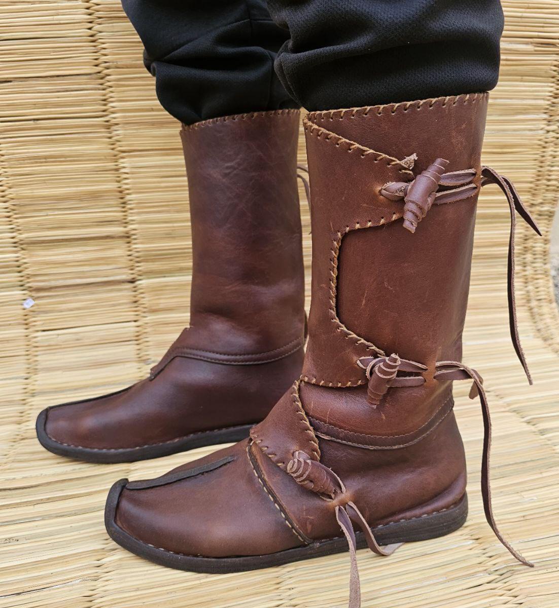 Handmade Leather Boots β Authentic Medieval Viking Boots Brown - AtlasMuseCrafts