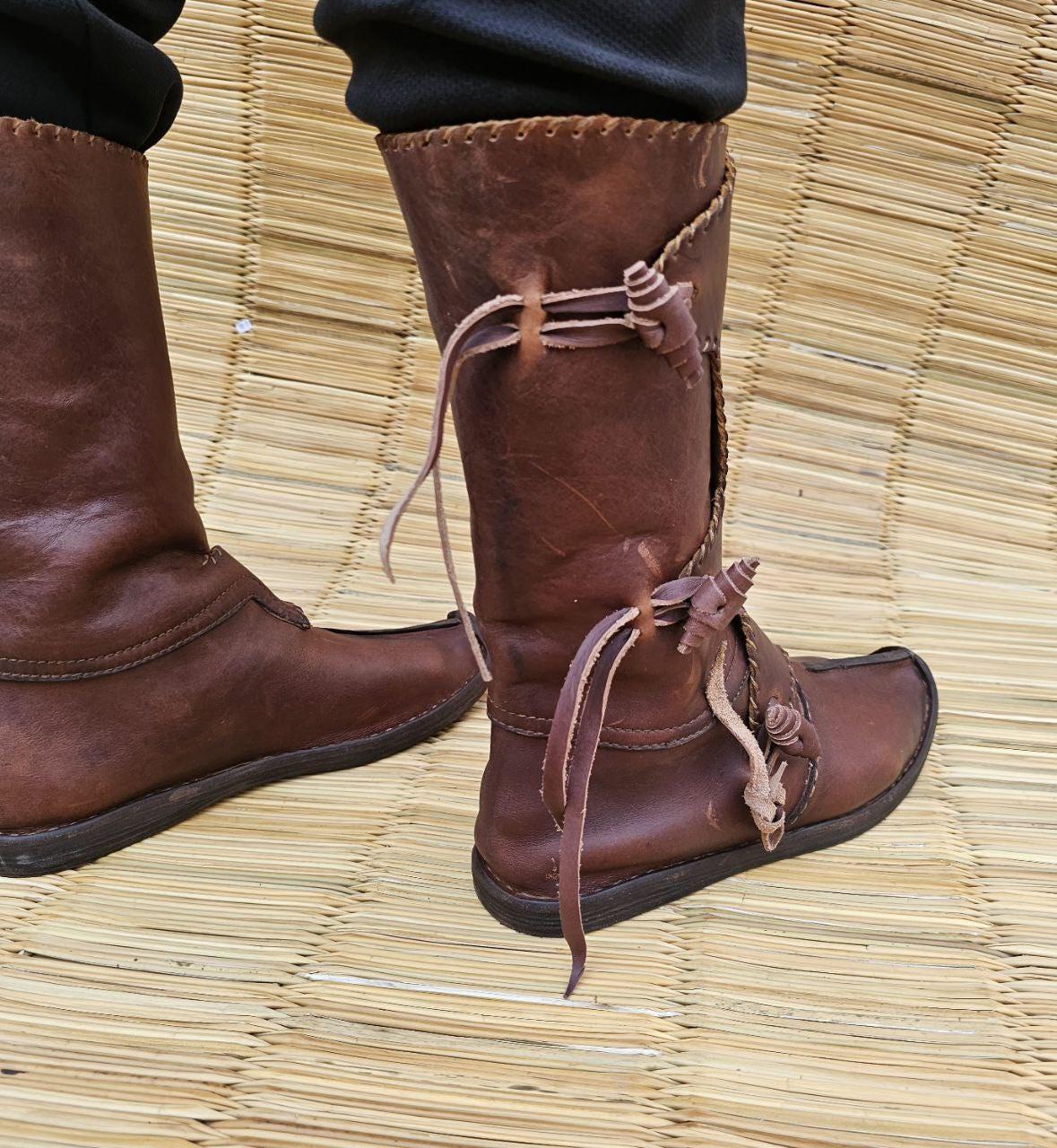 Handmade Leather Boots β Authentic Medieval Viking Boots Brown - AtlasMuseCrafts