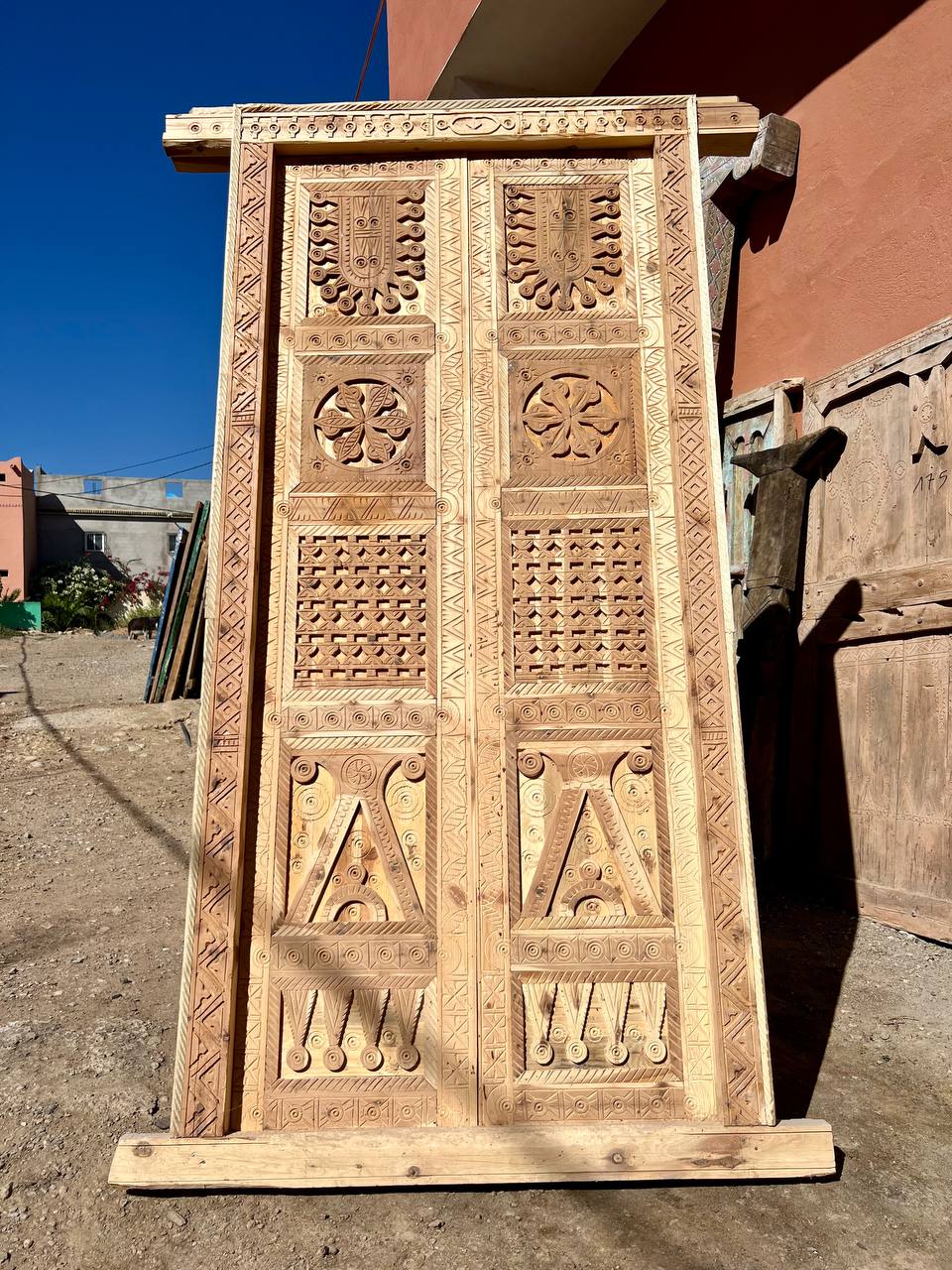 Antique Door Moroccan Double Door Carved With knocker - AtlasMuse