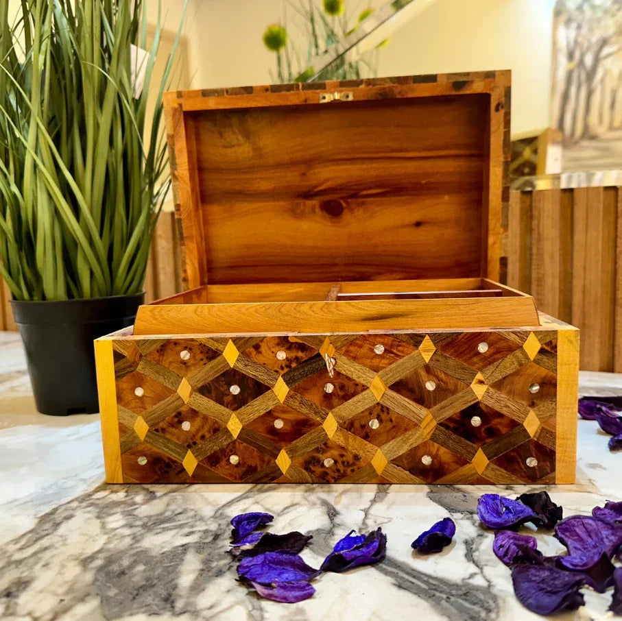 Lockable Box Jewelry Wood Box Organizer With Key - AtlasMuseCrafts