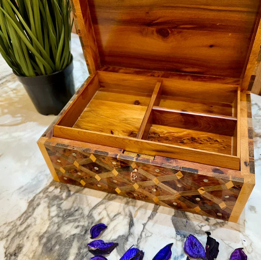 Lockable Box Jewelry Wood Box Organizer With Key - AtlasMuseCrafts
