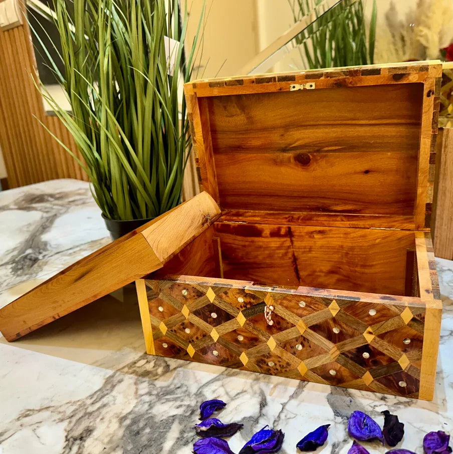 Lockable Box Jewelry Wood Box Organizer With Key - AtlasMuseCrafts