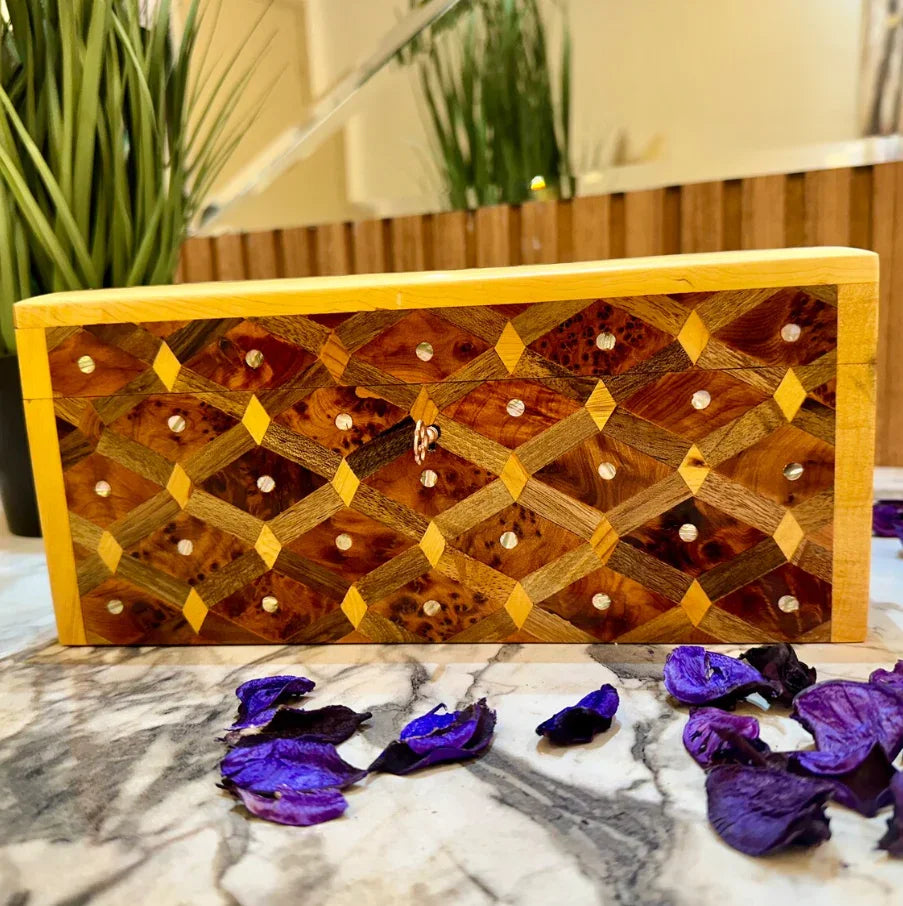 Lockable Box Jewelry Wood Box Organizer With Key - AtlasMuseCrafts