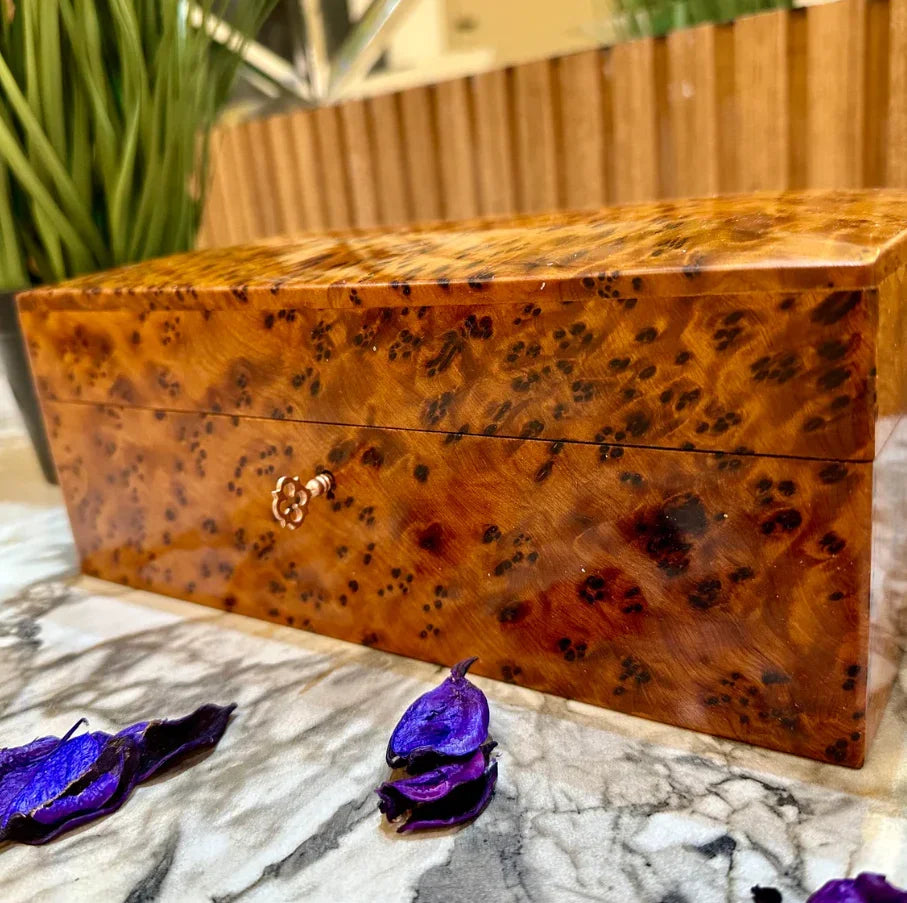 Jewellery Wooden Box, Burl Organizer with key Keepsake Box - AtlasMuseCrafts