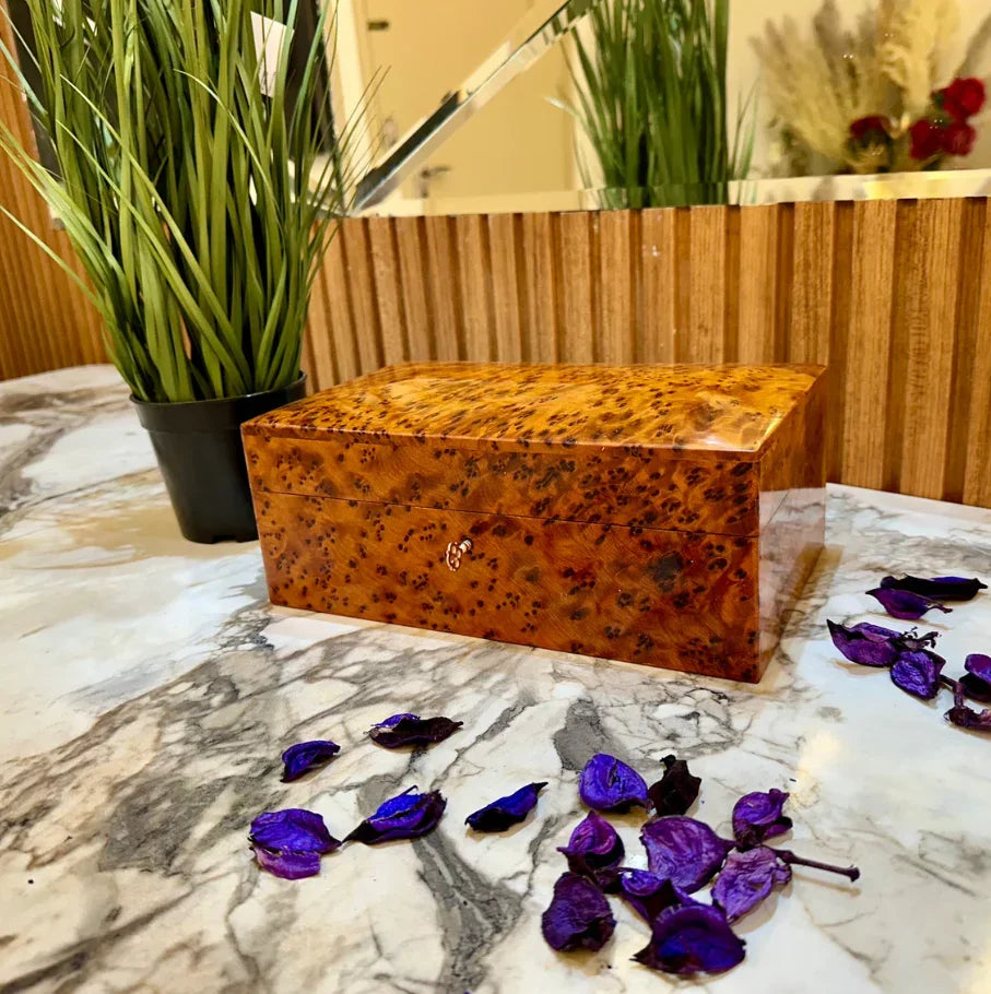 Lockable Thuya Wood Jewelry Box Handmade Moroccan Organizer with Key - AtlasMuseCrafts