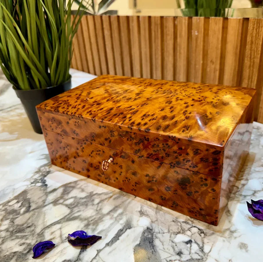 Lockable Thuya Wood Jewelry Box Handmade Moroccan Organizer with Key - AtlasMuseCrafts
