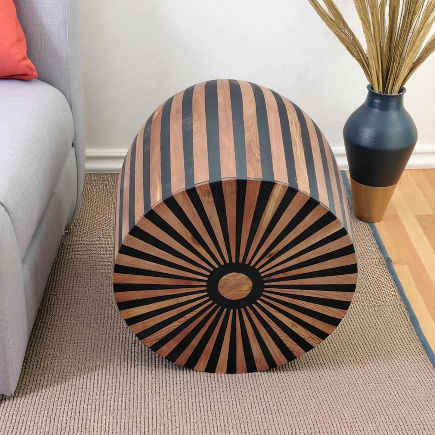 Barrel Resin Inlay Boho Accent Table
