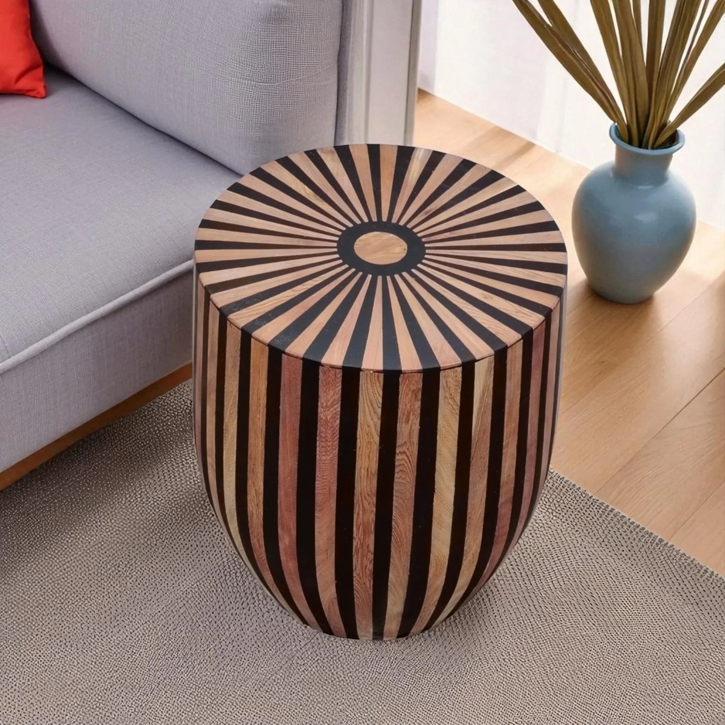 Barrel Resin Inlay Boho Accent Table