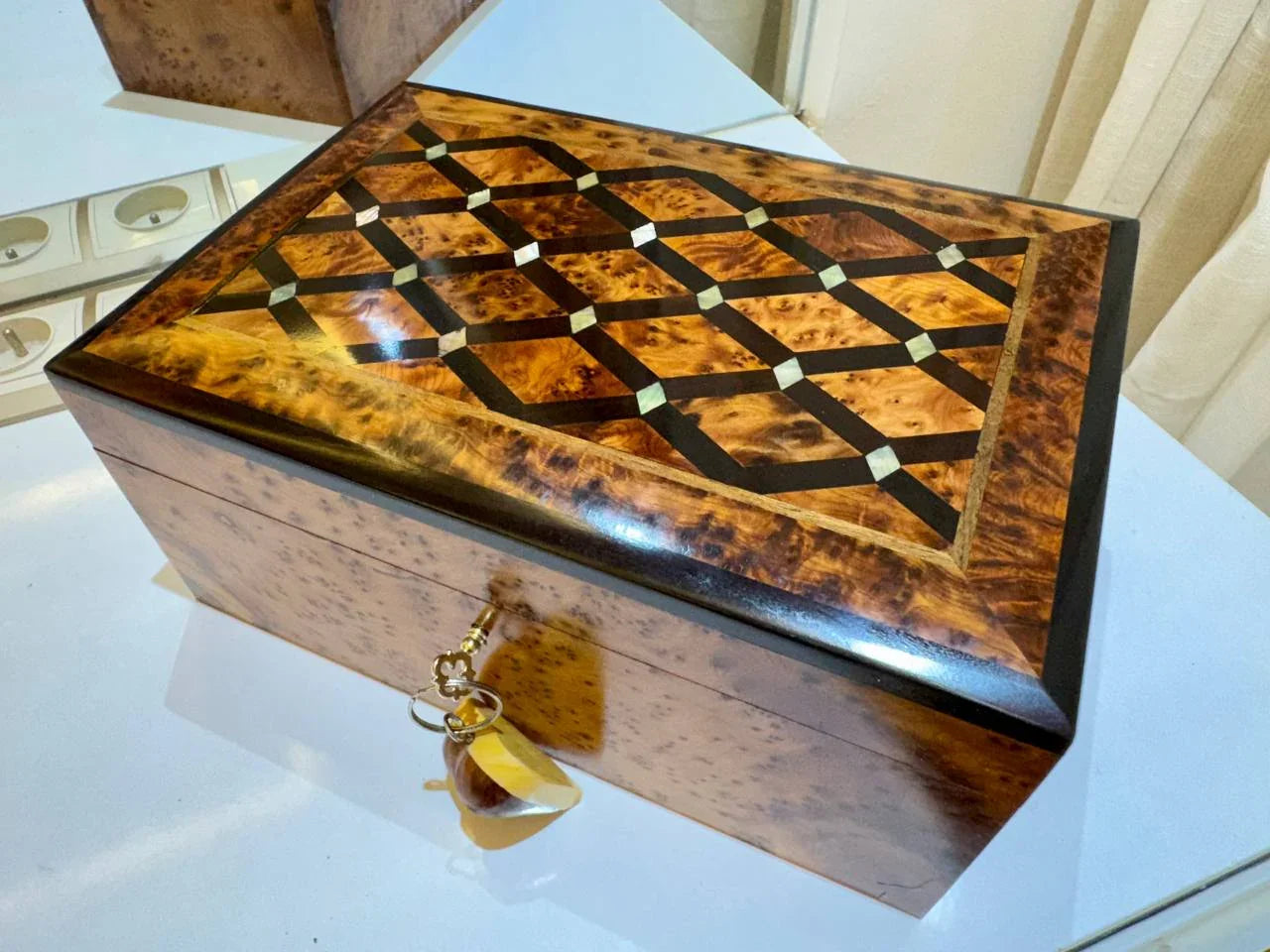 Wooden Box Organizer With Key - AtlasMuseCrafts