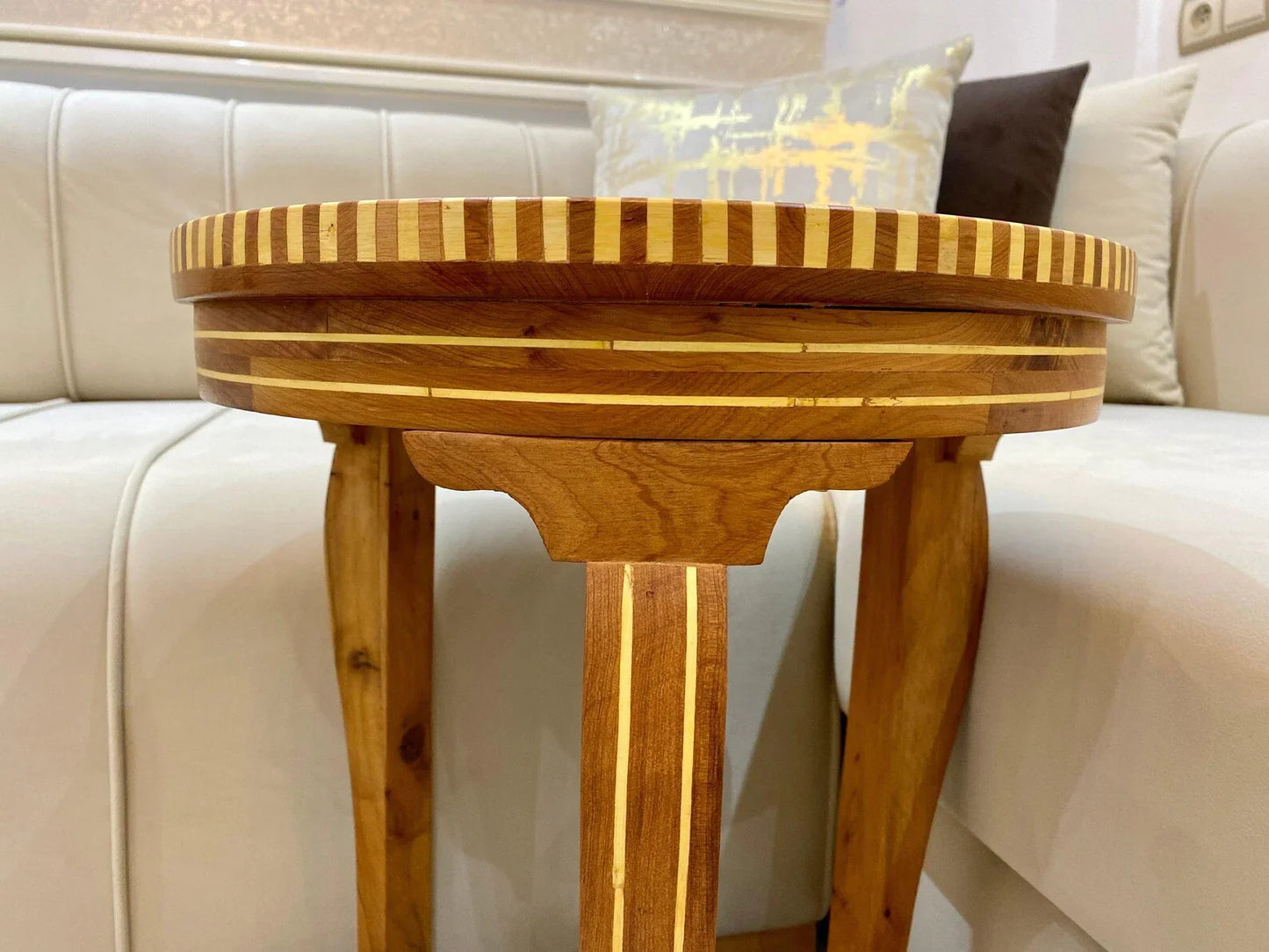 Hexagonal Thuya Wood Mosaic Table β Lemon & Walnut Inlay Coffee Table - AtlasMuseCrafts