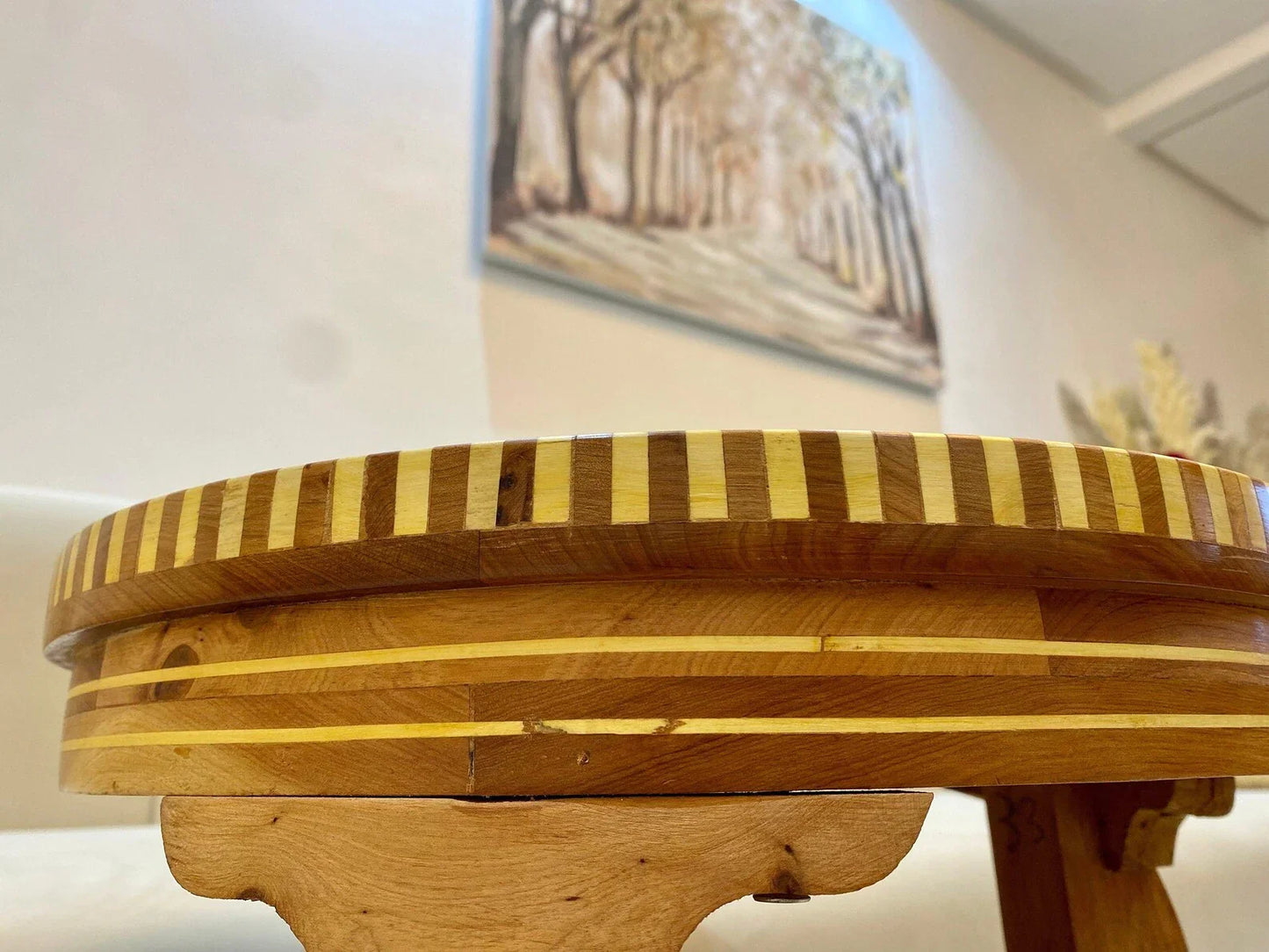 Hexagonal Thuya Wood Mosaic Table β Lemon & Walnut Inlay Coffee Table - AtlasMuseCrafts