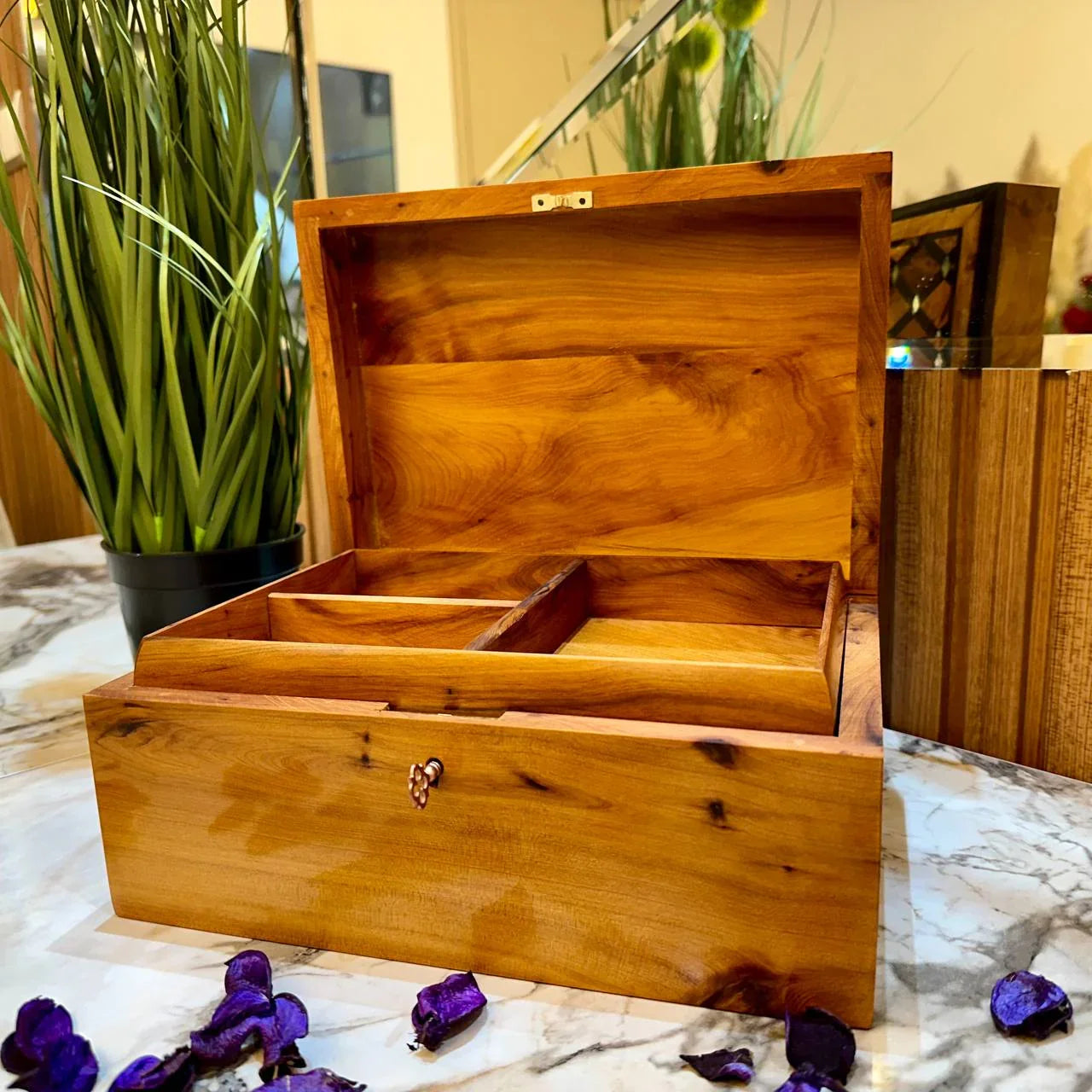 Decorative Box, thuya wooden burl Jewelry Box organizer with key - AtlasMuseCrafts