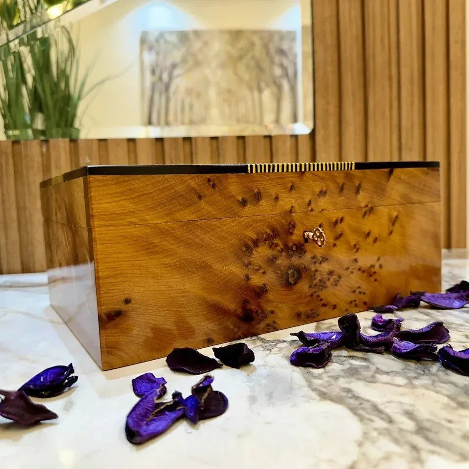 Luxury Burl Wood Jewelry Box Lockable Organizer Gift Box - AtlasMuseCrafts