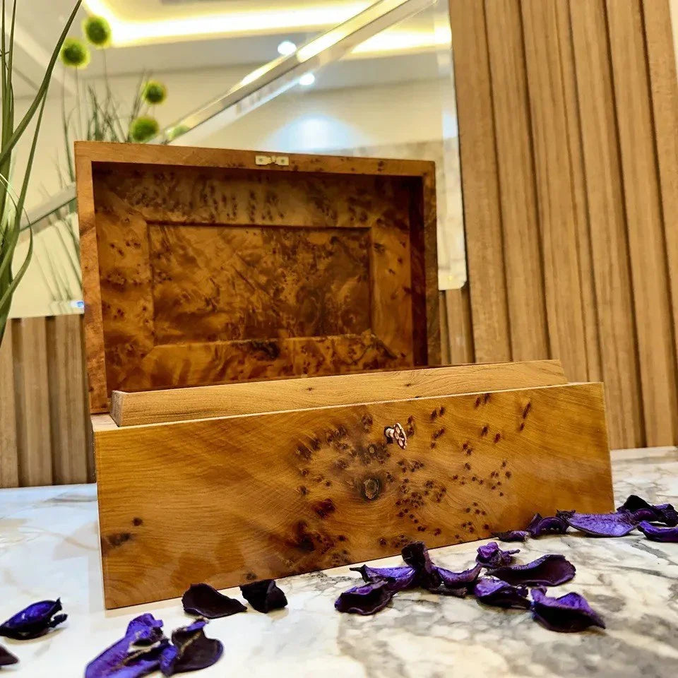 Luxury Burl Wood Jewelry Box Lockable Organizer Gift Box - AtlasMuseCrafts