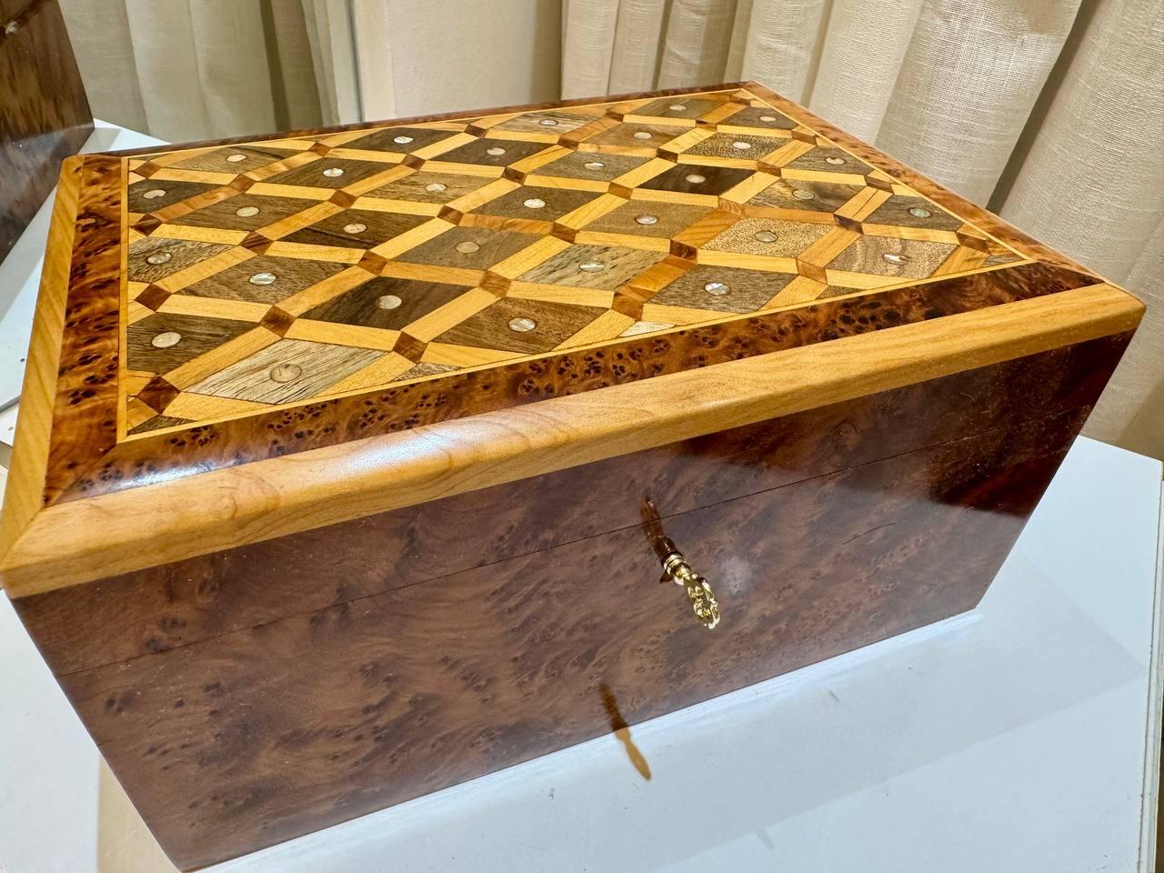 Wood Box lockable thuya wooden Box organizer with Key - AtlasMuseCrafts