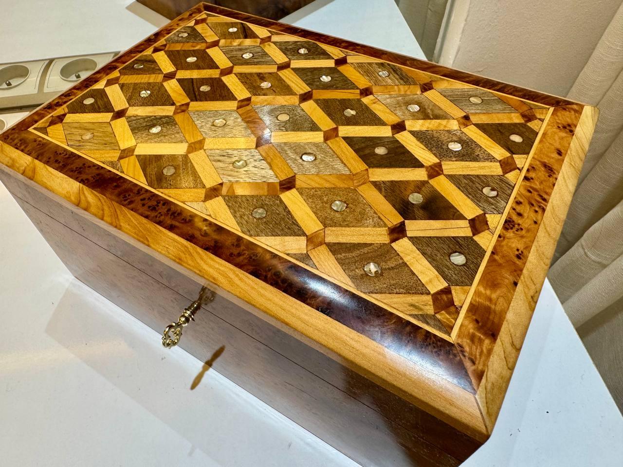 Wood Box lockable thuya wooden Box organizer with Key - AtlasMuseCrafts