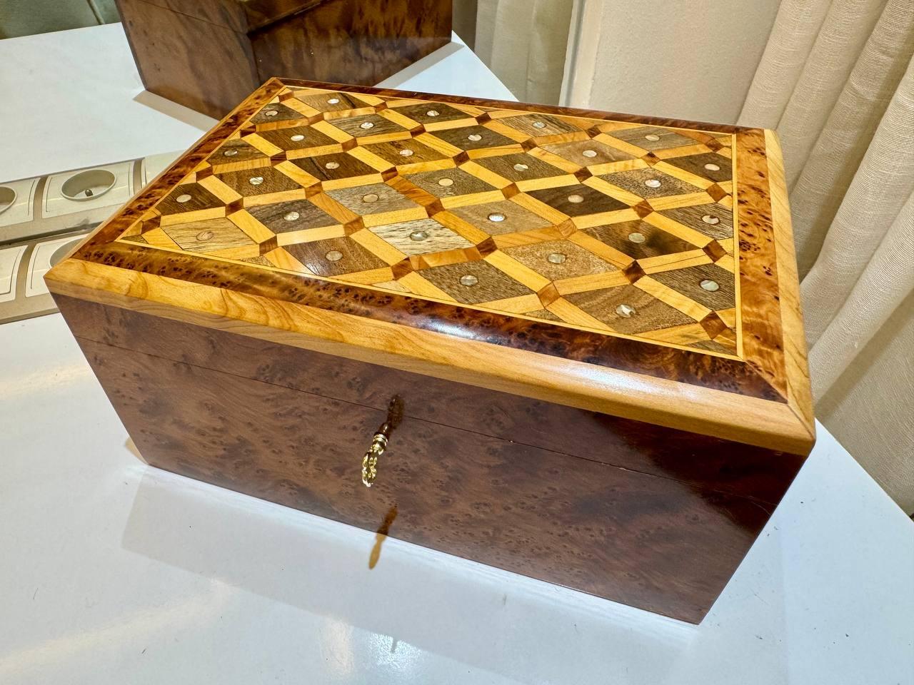 Wood Box lockable thuya wooden Box organizer with Key - AtlasMuseCrafts