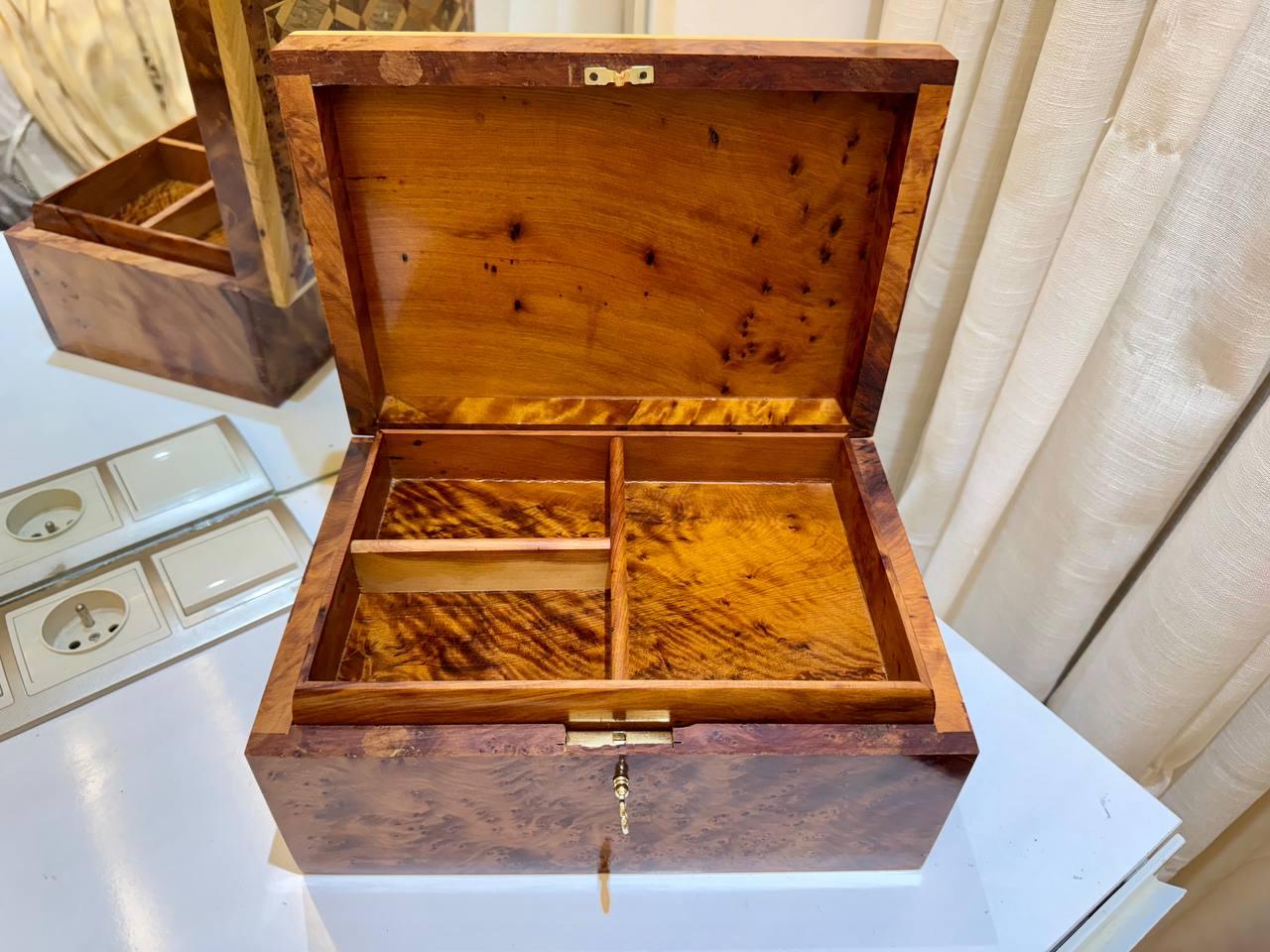 Wood Box lockable thuya wooden Box organizer with Key - AtlasMuseCrafts