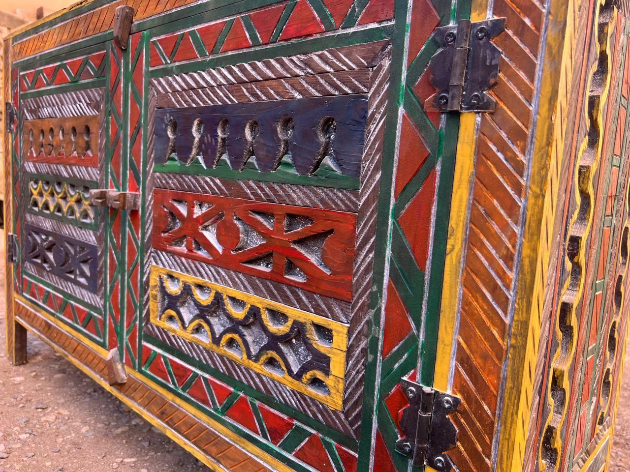 Custom Moroccan Wood Cabinet β Handmade Rustic Boho Storage Chest - AtlasMuseCrafts