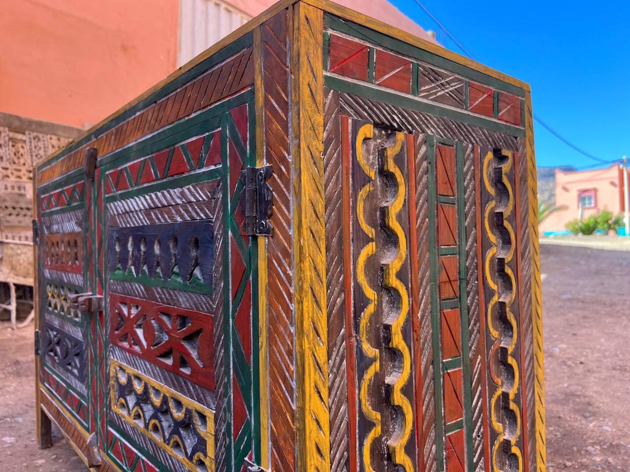 Custom Moroccan Wood Cabinet β Handmade Rustic Boho Storage Chest - AtlasMuseCrafts