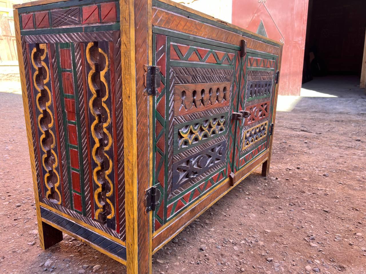 Custom Moroccan Wood Cabinet β Handmade Rustic Boho Storage Chest - AtlasMuseCrafts
