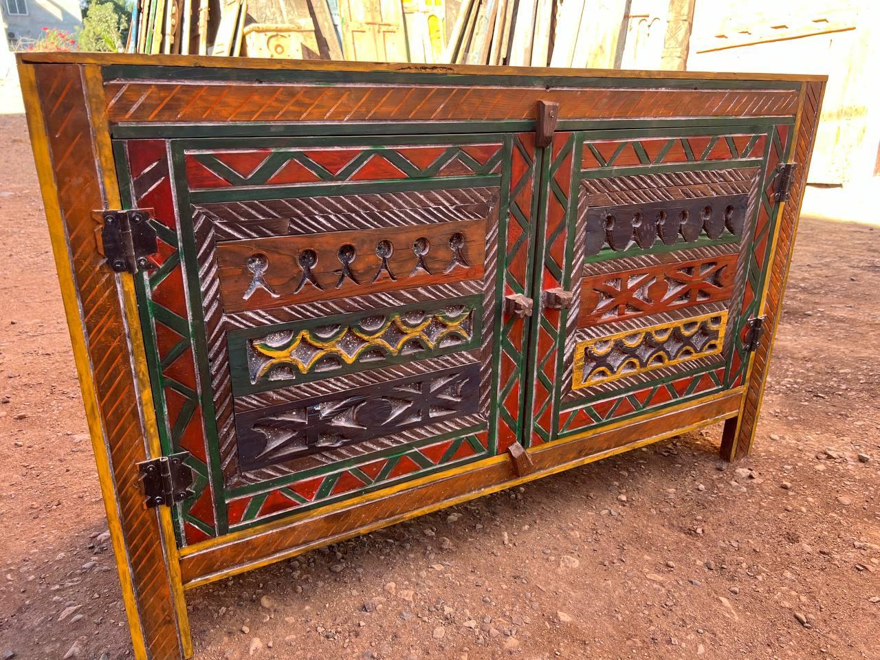 Custom Moroccan Wood Cabinet β Handmade Rustic Boho Storage Chest - AtlasMuseCrafts