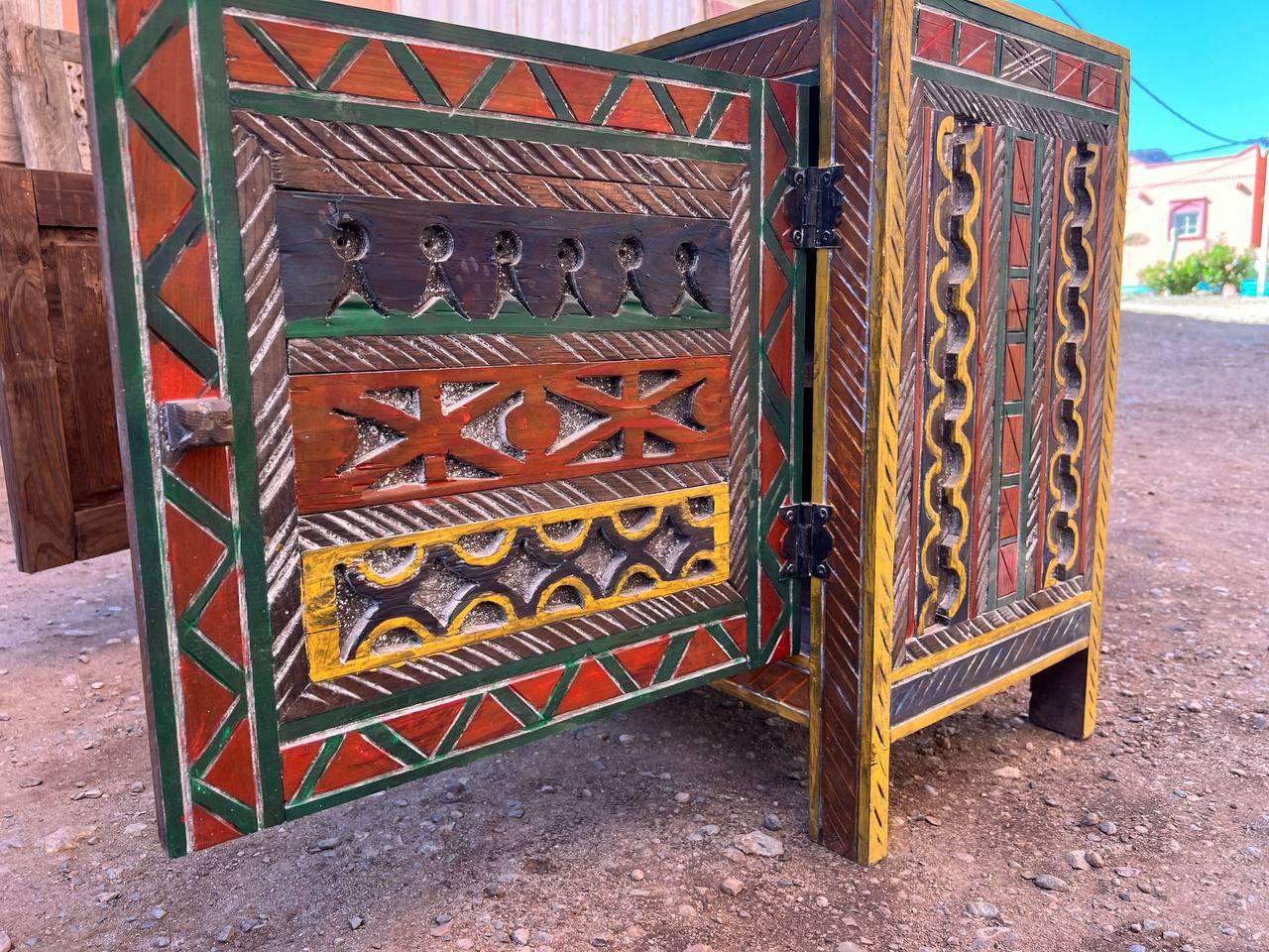 Custom Moroccan Wood Cabinet β Handmade Rustic Boho Storage Chest - AtlasMuseCrafts