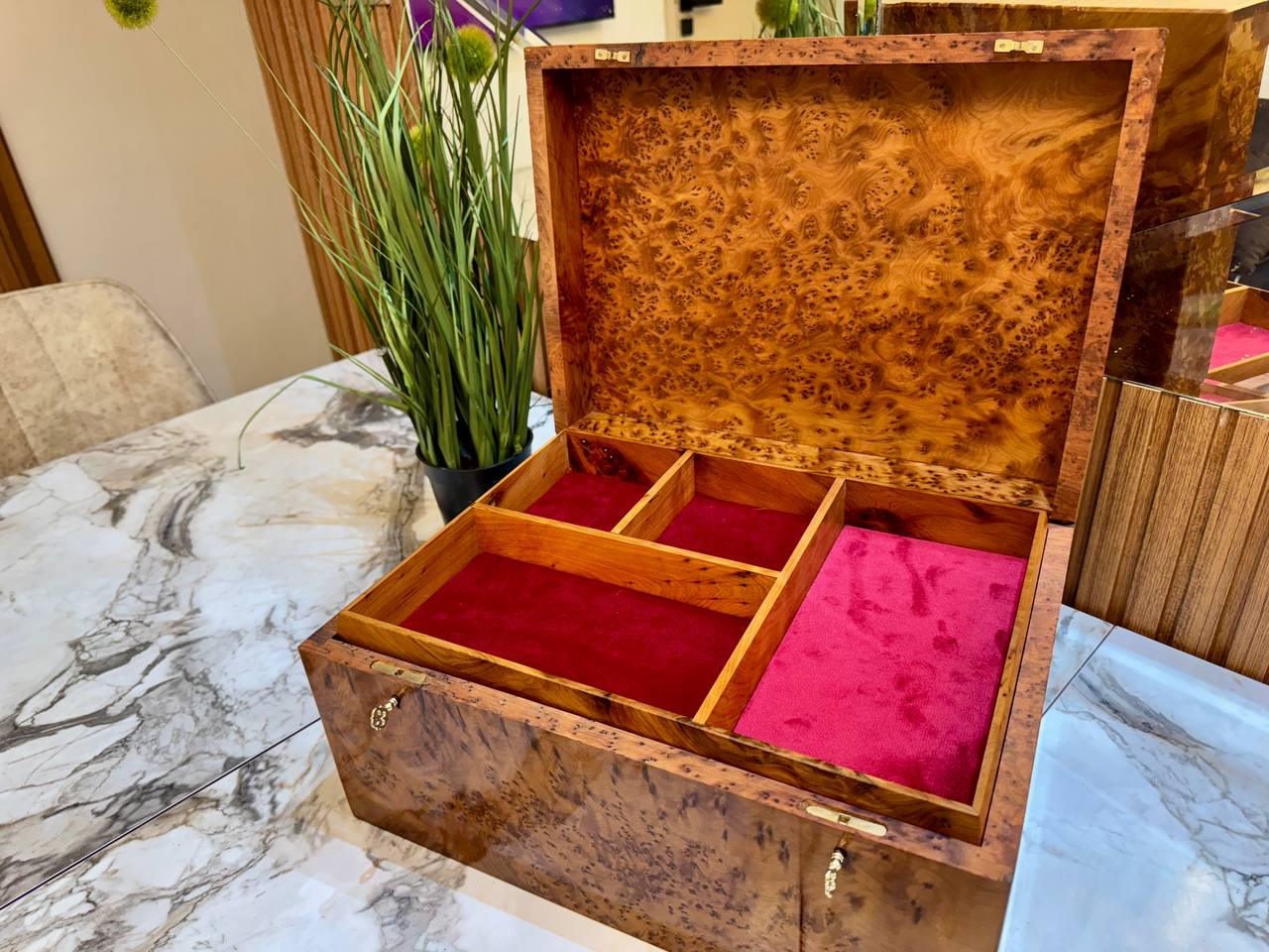 Moroccan Burl Thuya Jewelry Box β Large Lockable Organizer - AtlasMuseCrafts