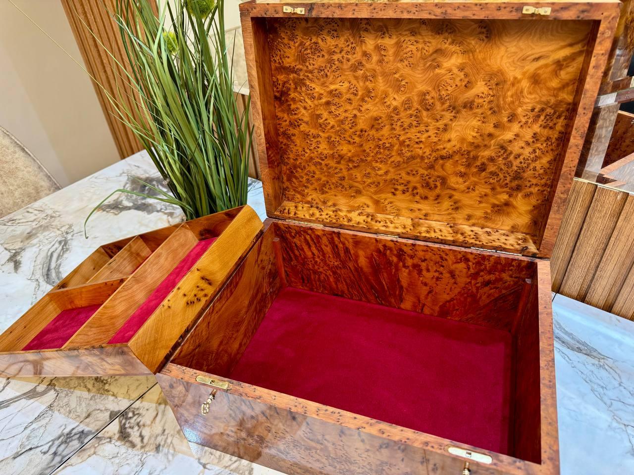 Moroccan Burl Thuya Jewelry Box β Large Lockable Organizer - AtlasMuseCrafts