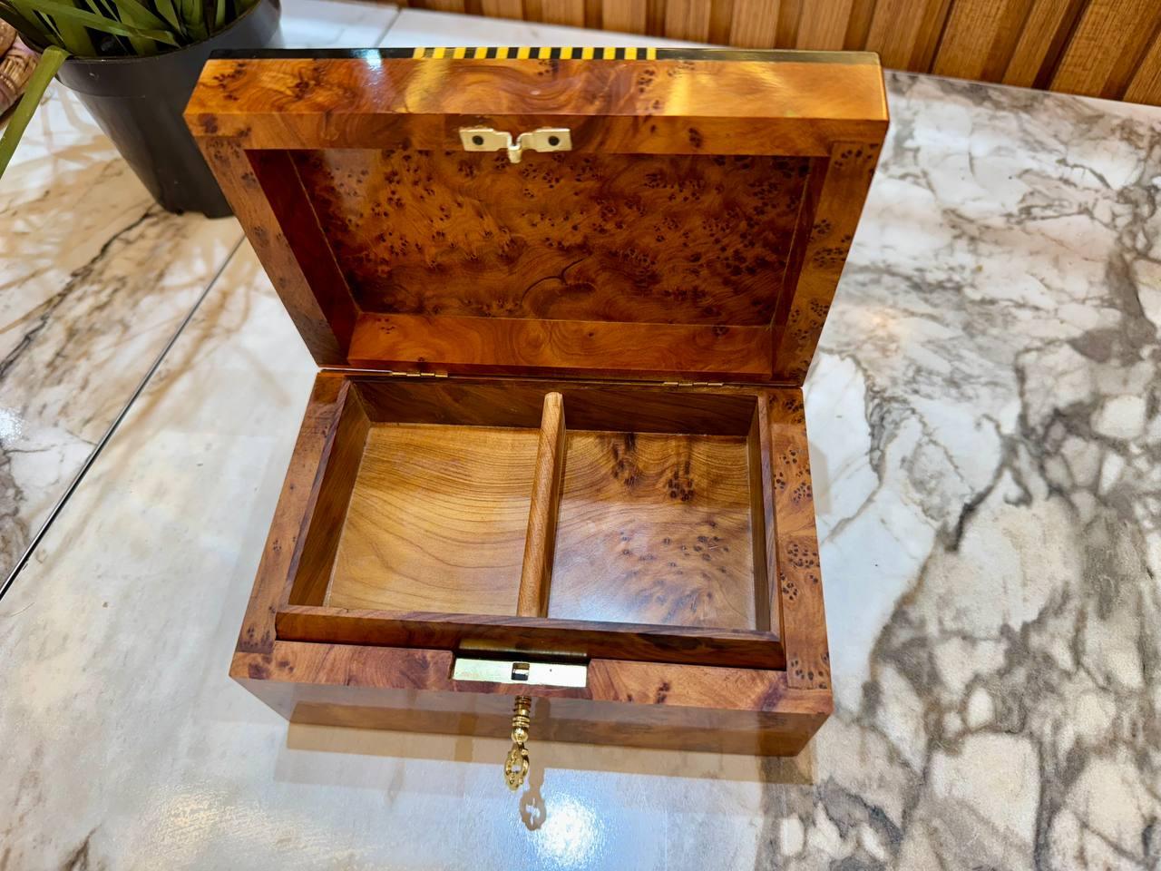 Moroccan Thuya Wood Jewelry Box Lockable Handmade - AtlasMuseCrafts