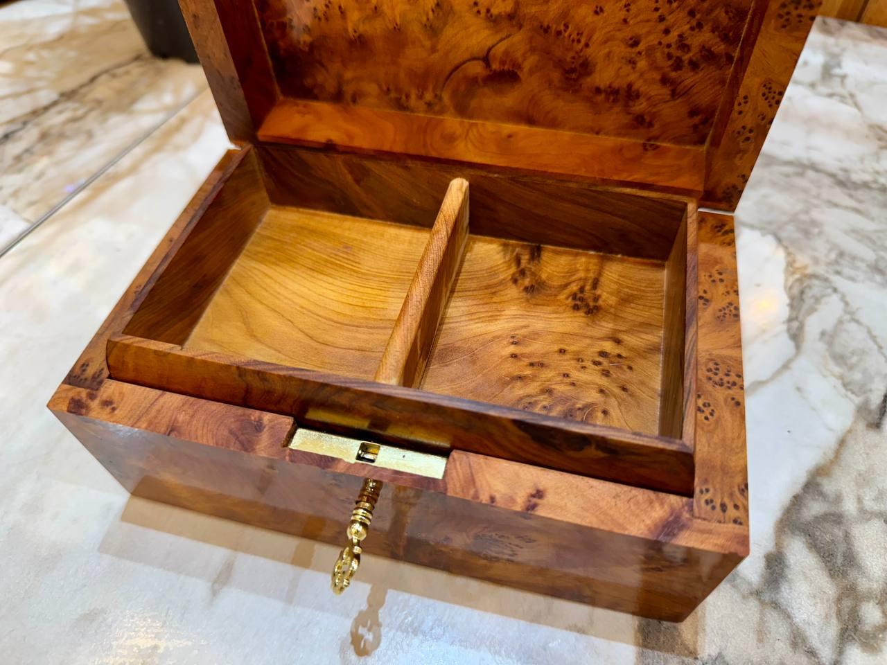 Moroccan Thuya Wood Jewelry Box Lockable Handmade - AtlasMuseCrafts