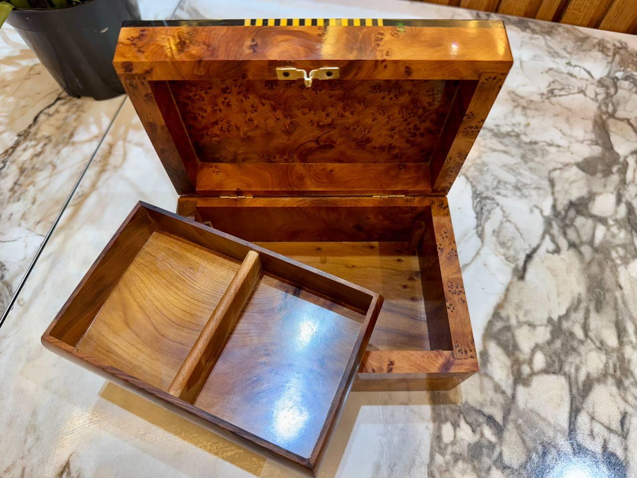 Moroccan Thuya Wood Jewelry Box Lockable Handmade - AtlasMuseCrafts