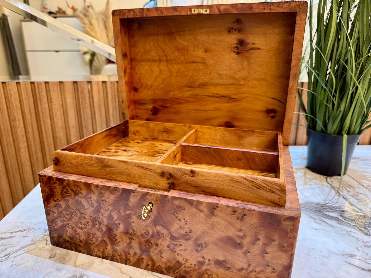 Large Moroccan Thuya Jewelry Box Lockable Organizer with Key - AtlasMuseCrafts