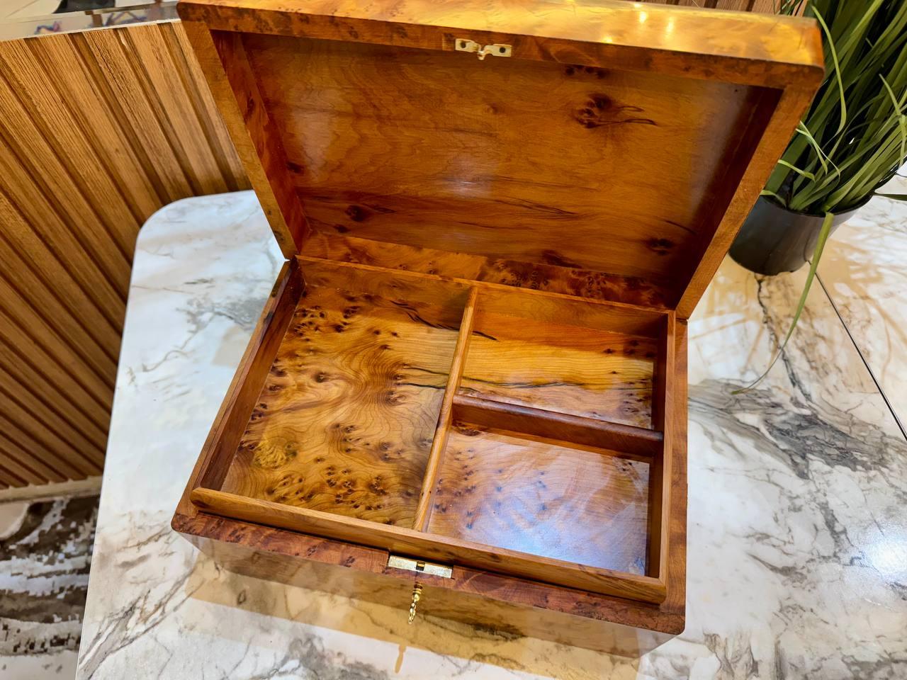 Large Moroccan Thuya Jewelry Box Lockable Organizer with Key - AtlasMuseCrafts