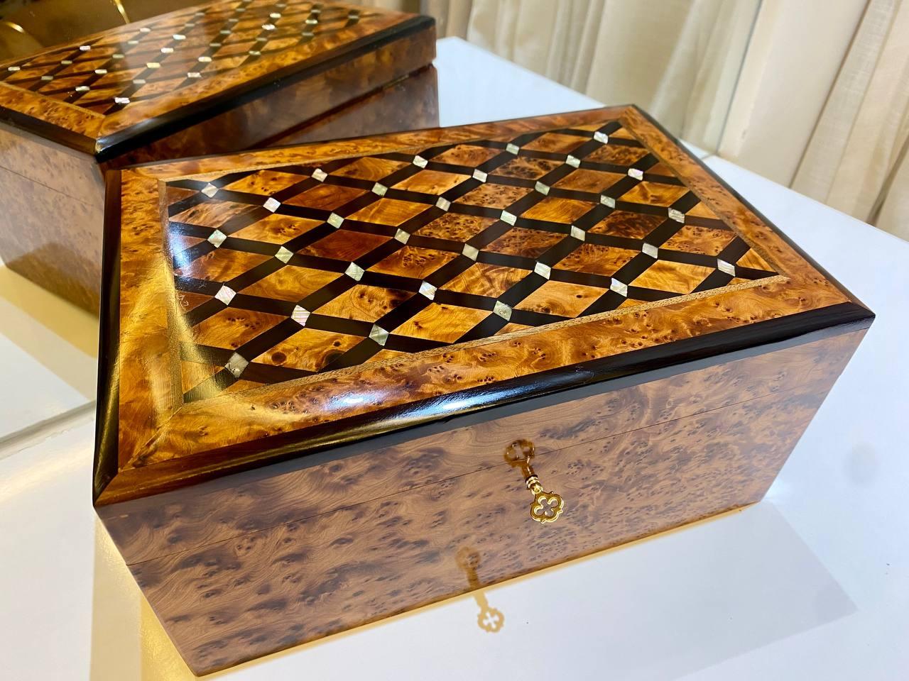 Moroccan Thuya Jewelry Box Lockable Organizer with Key Keepsake Box - AtlasMuseCrafts