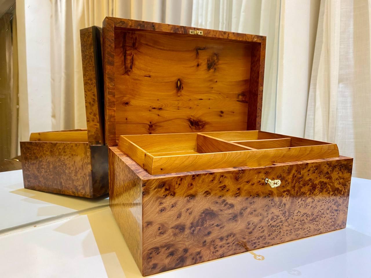 Moroccan Thuya Jewelry Box Lockable Organizer with Key Keepsake Box - AtlasMuseCrafts