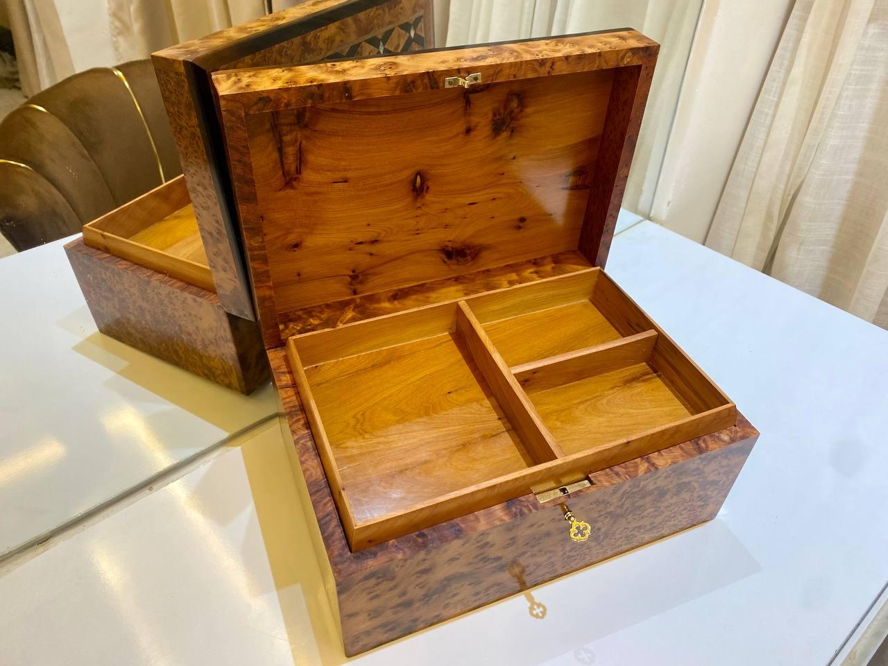 Moroccan Thuya Jewelry Box Lockable Organizer with Key Keepsake Box - AtlasMuseCrafts