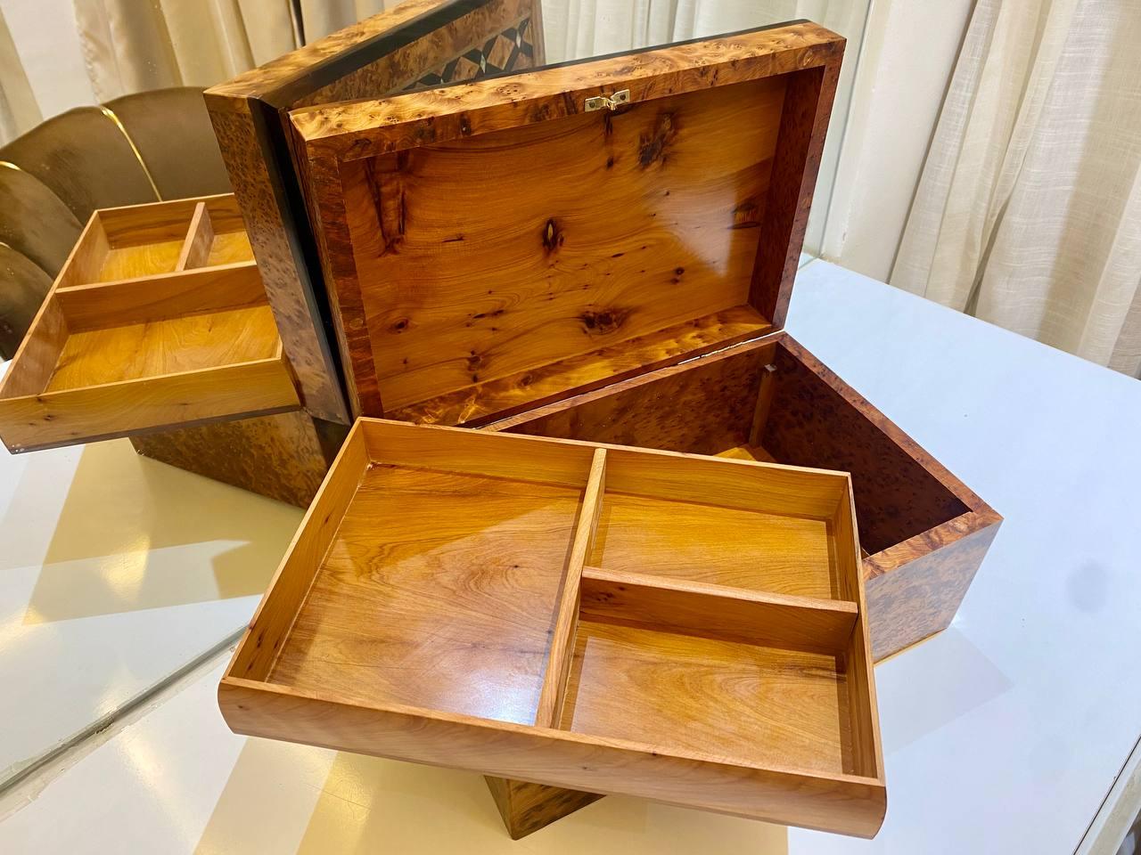 Moroccan Thuya Jewelry Box Lockable Organizer with Key Keepsake Box - AtlasMuseCrafts