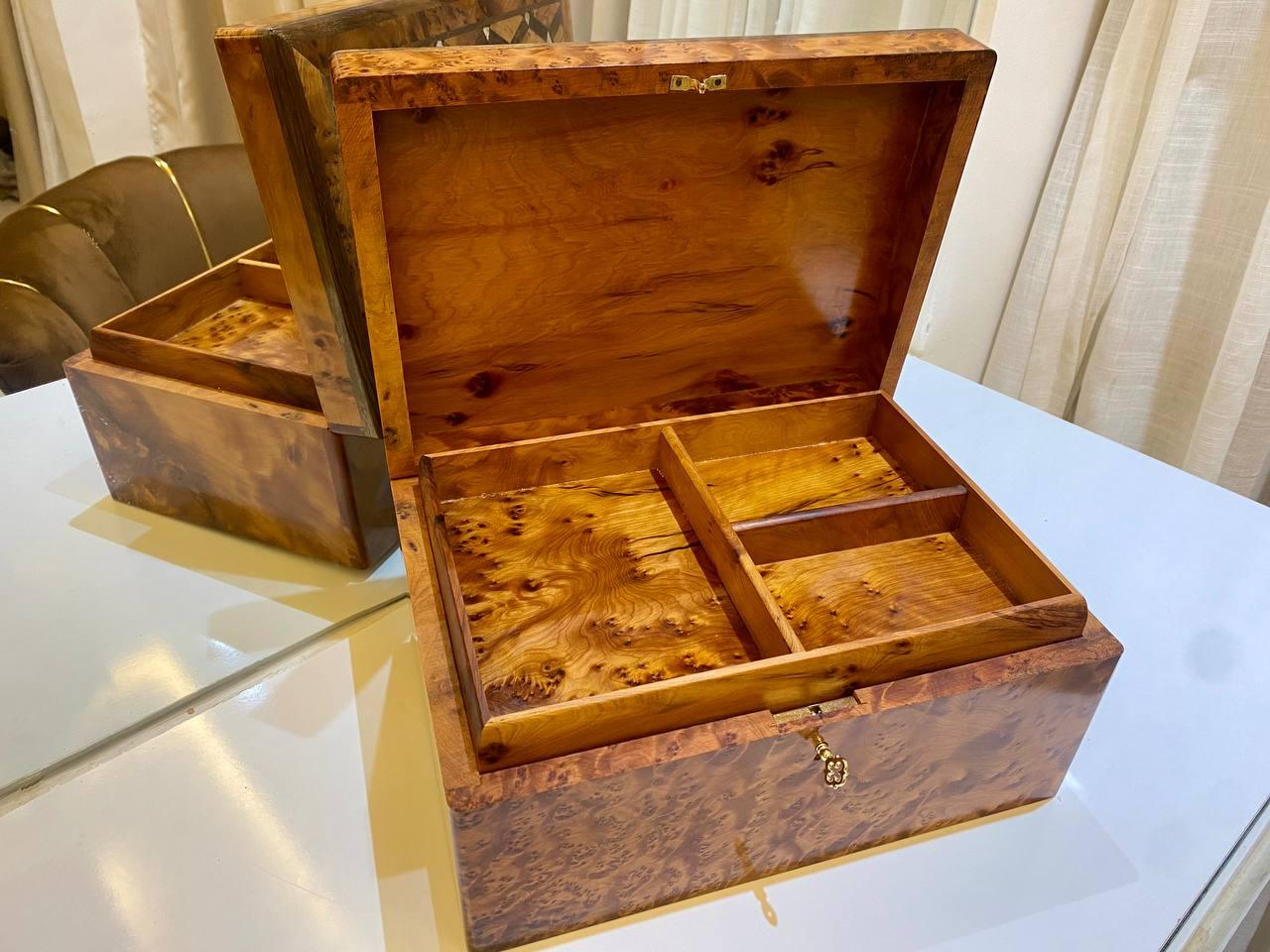 Moroccan Thuya Jewelry Box Lockable Organizer with Key Keepsake Box - AtlasMuseCrafts