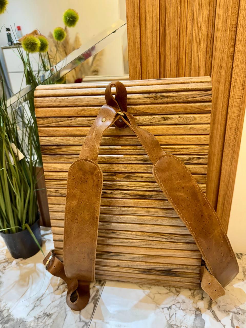 Handcrafted Wooden Backpack Decorative Sustainable Walnut Wood Bag - AtlasMuseCrafts