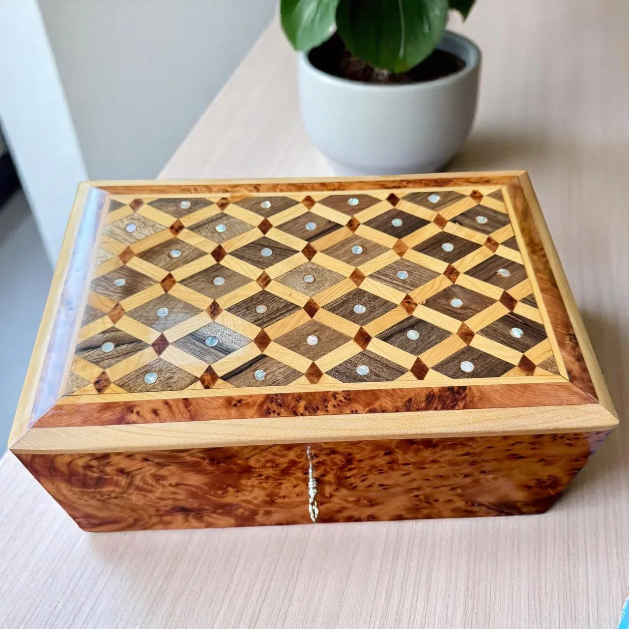 Wooden Jewelry Box Organizer With Key Decorative box - AtlasMuseCrafts