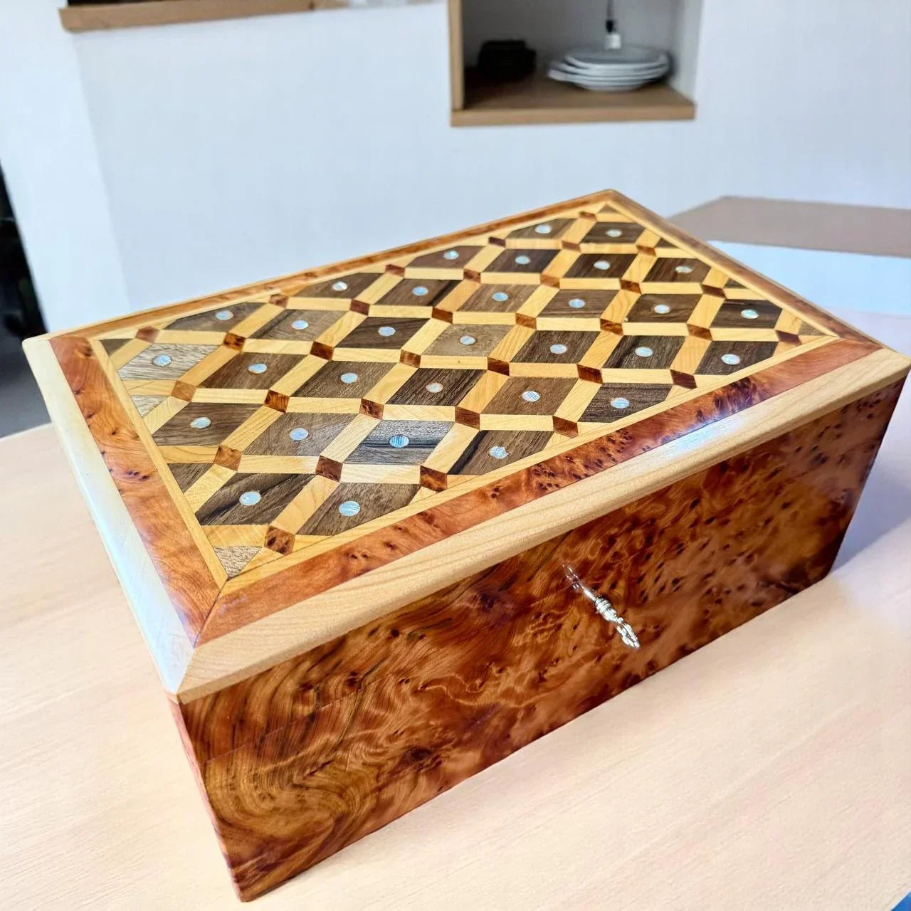 Wooden Jewelry Box Organizer With Key Decorative box - AtlasMuseCrafts