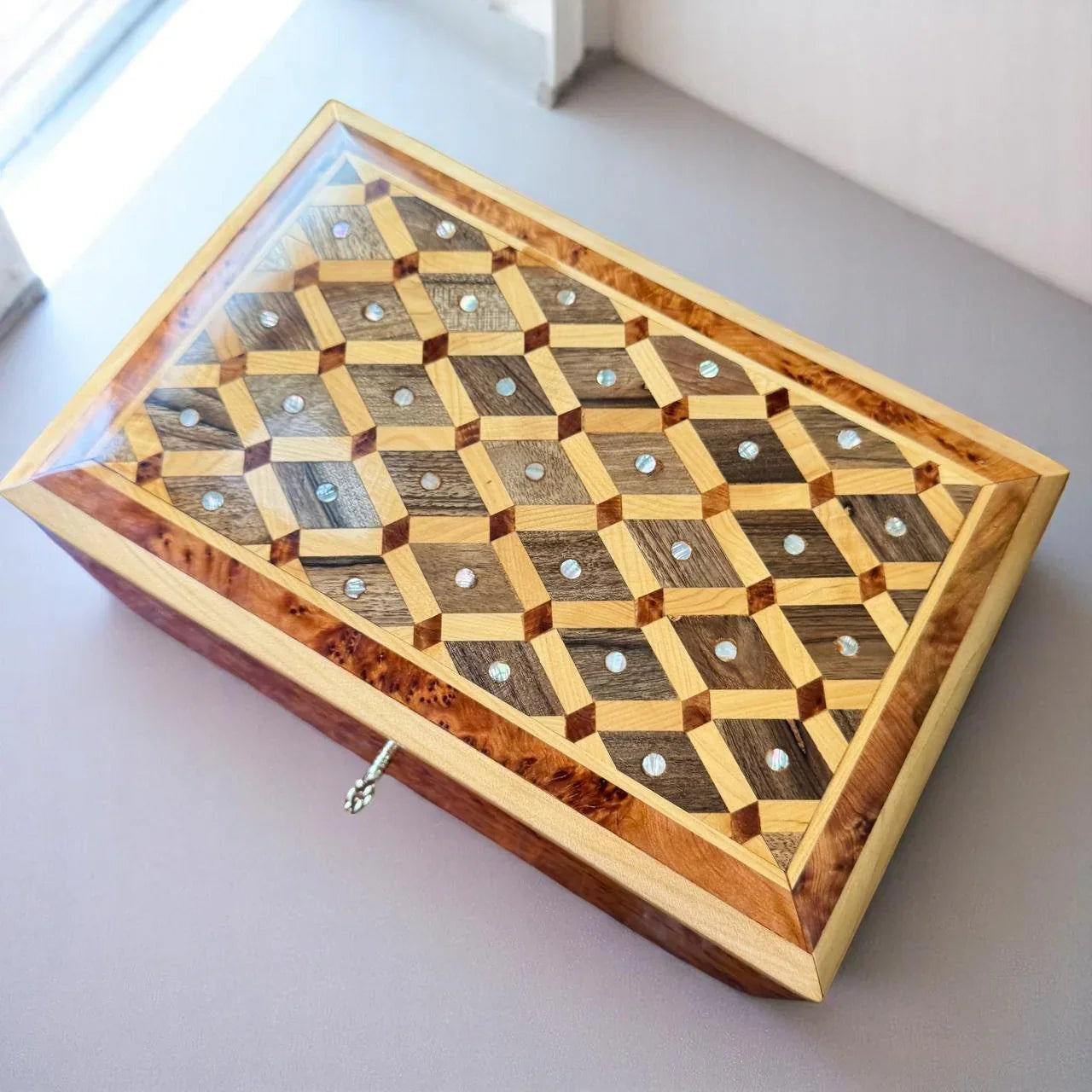 Wooden Jewelry Box Organizer With Key Decorative box - AtlasMuseCrafts