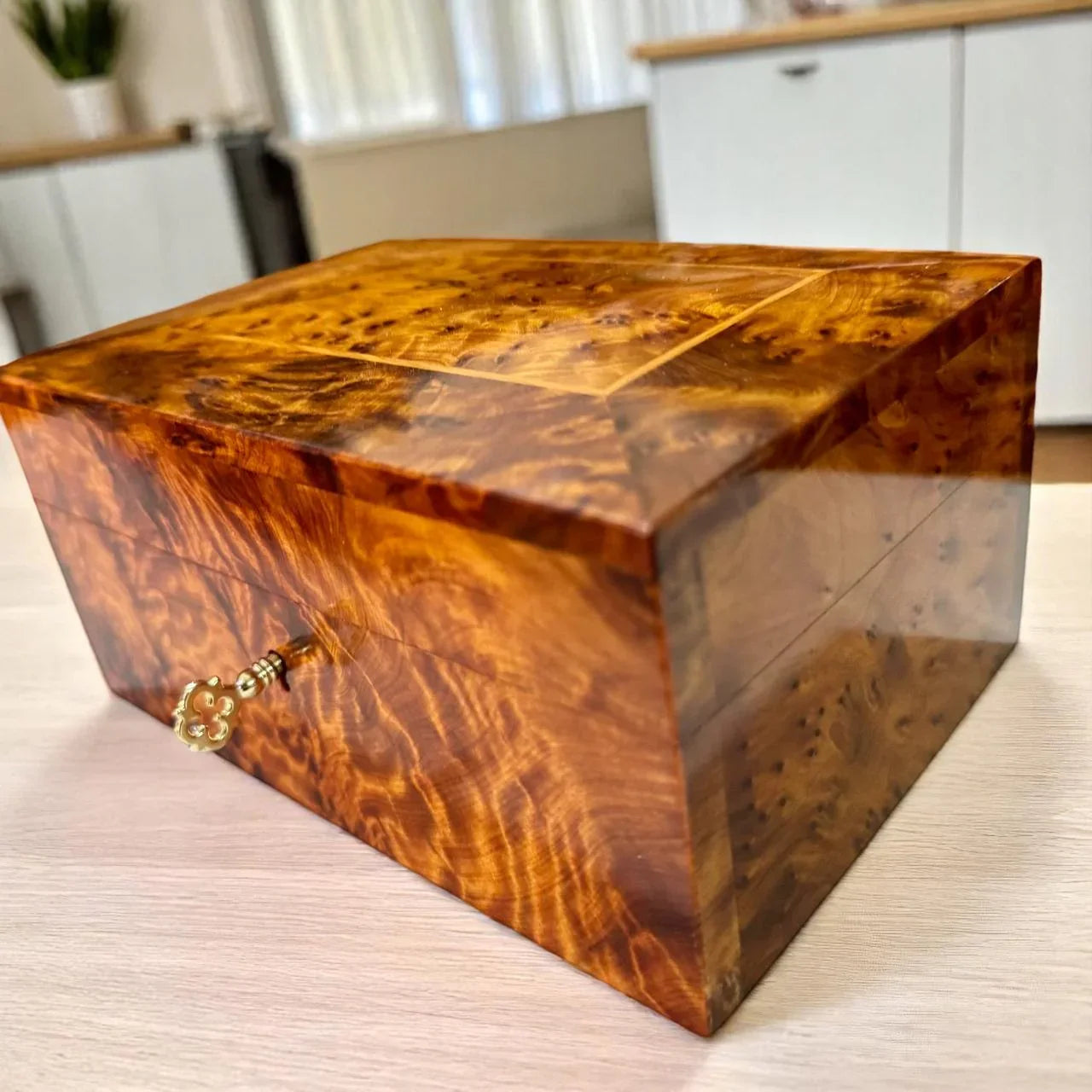 Luxury Handcrafted Burl Wooden Jewelry Box Organizer With Key - AtlasMuseCrafts