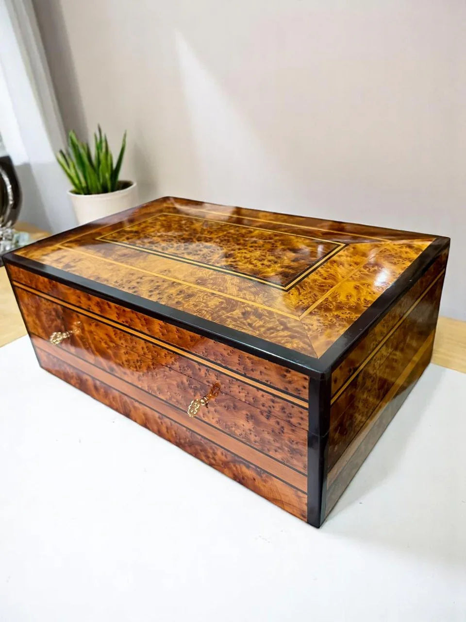 Decorative Handcrafted Wooden Jewelry Box Organizer With Key - AtlasMuseCrafts