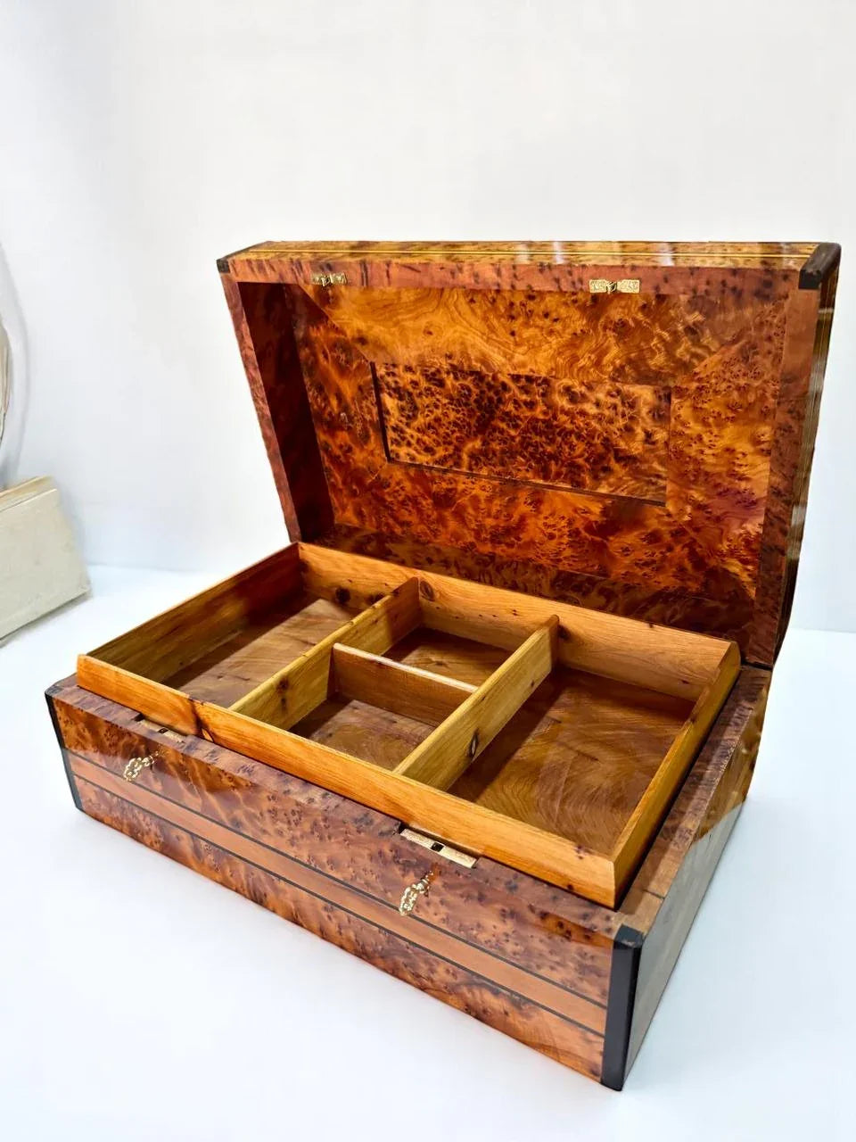 Decorative Handcrafted Wooden Jewelry Box Organizer With Key - AtlasMuseCrafts