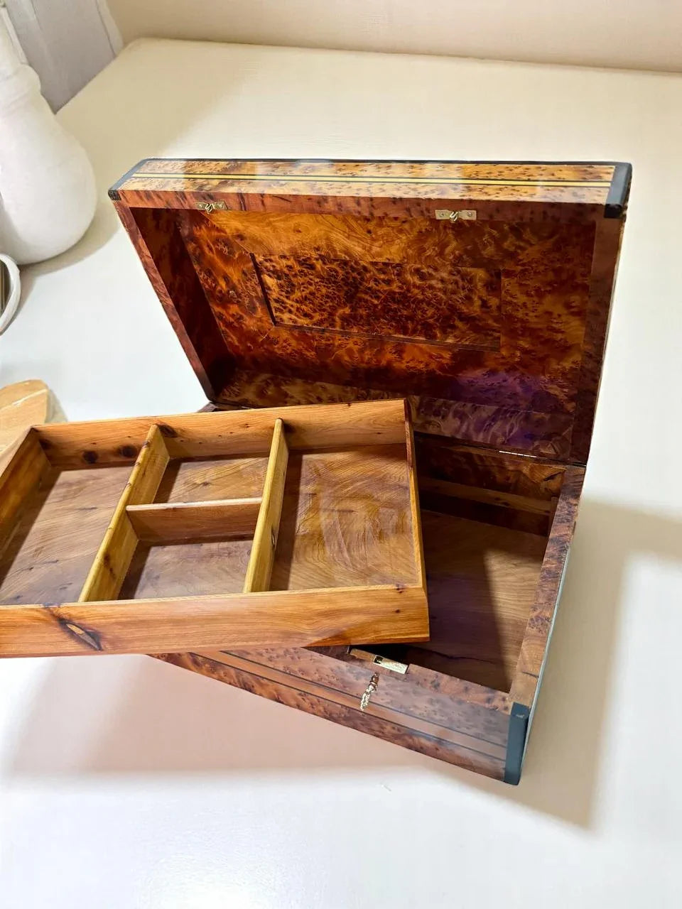 Decorative Handcrafted Wooden Jewelry Box Organizer With Key - AtlasMuseCrafts