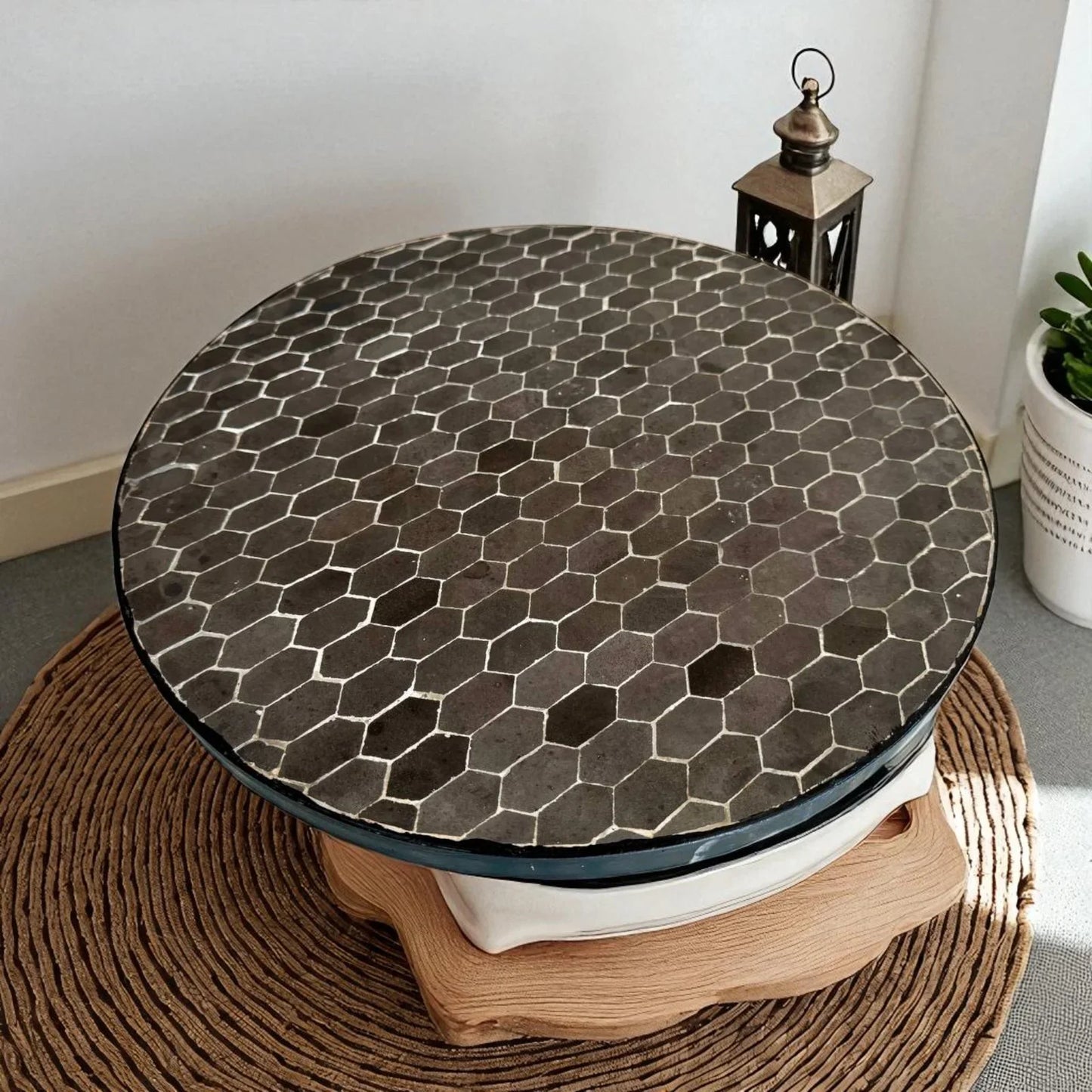 Round Black Moroccan Mosaic Table