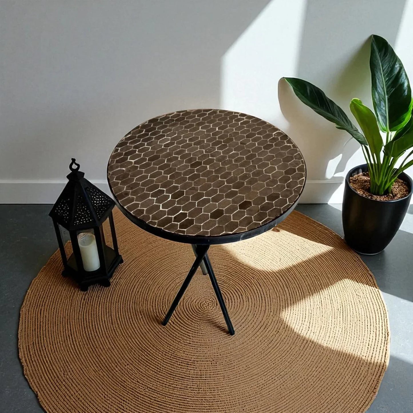 Round Black Moroccan Mosaic Table