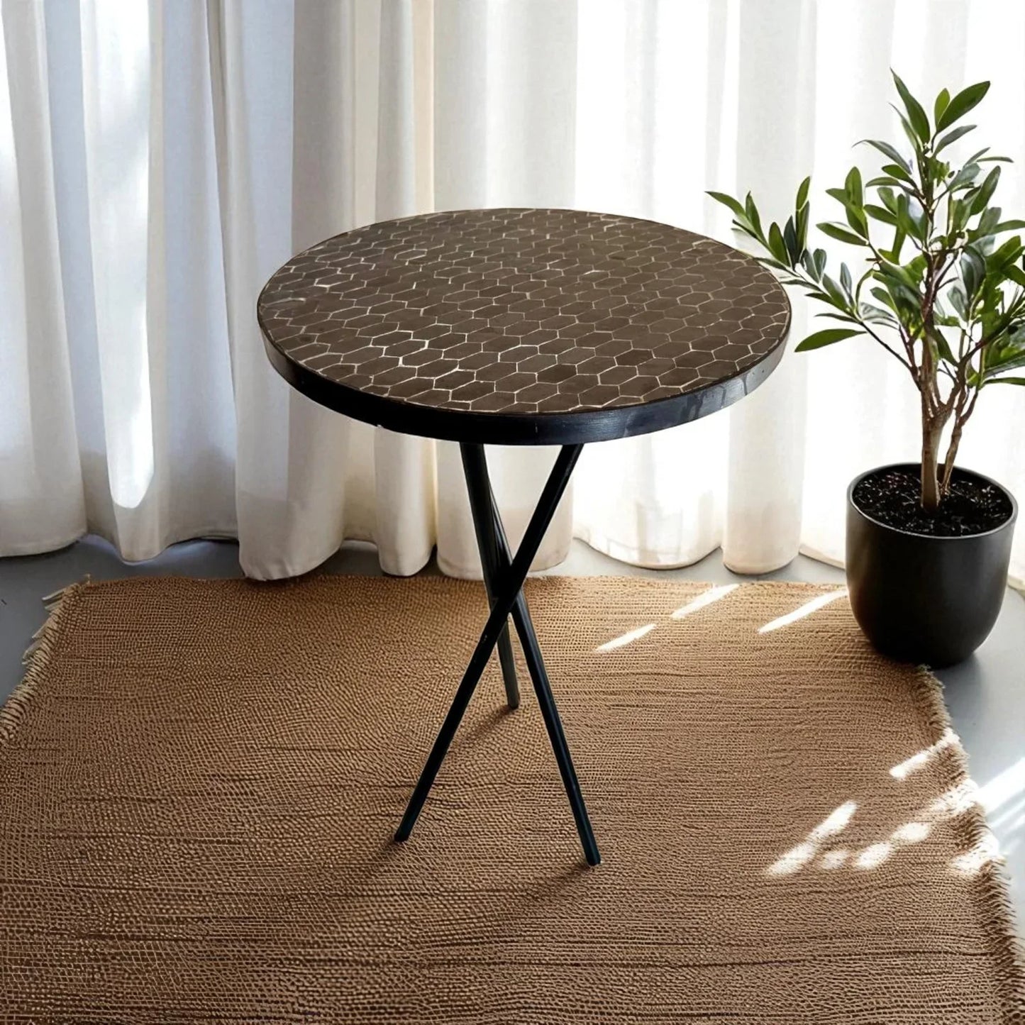 Round Black Moroccan Mosaic Table